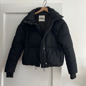 Zara Black Puffer Jacket with Optional Hood
